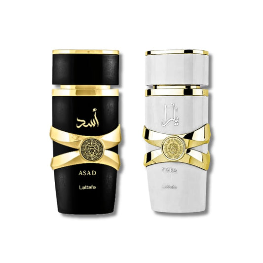 Lattafa for Unisex 2 Piece Eau de Parfum Gift Set (Yara Moi for Women + Asad for Men) 3.4 Ounce/100 ml each